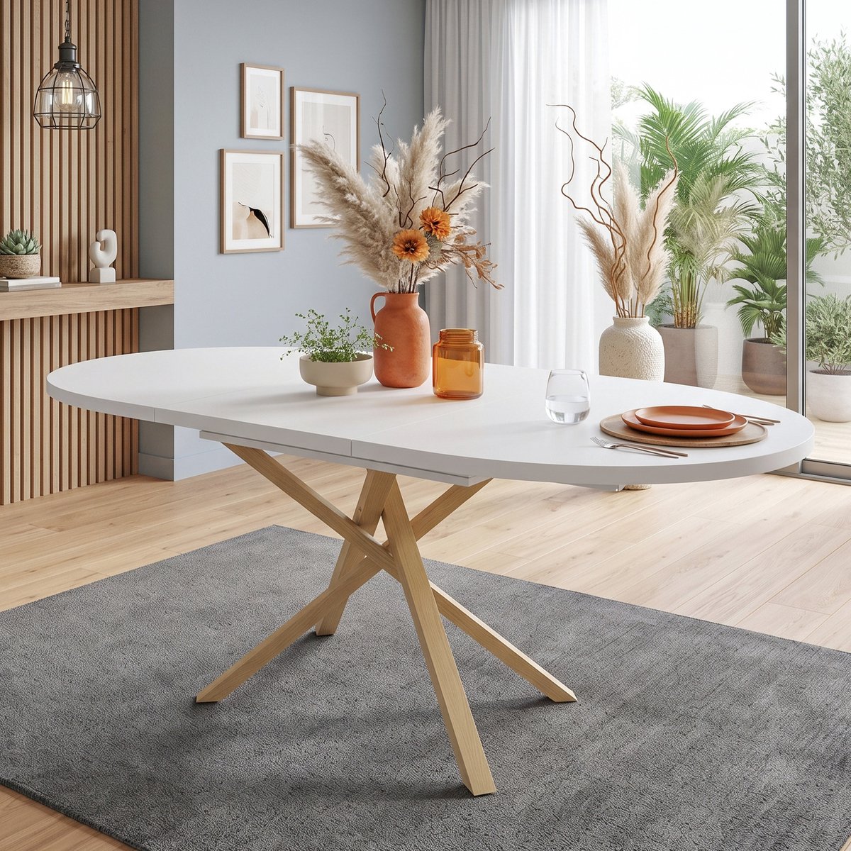 Ausziehbare Eettafel 100/140 cm - Modern Minimalistisch Design - Wit Hout - Rond Tafelblad - Voor 4-6 Personen