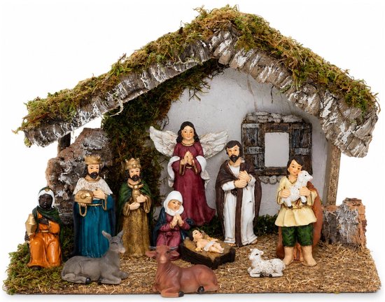 Complete kerststal - 32 x 18 x 24 cm - met kerstbeelden - 11 st - kerstdecoratie