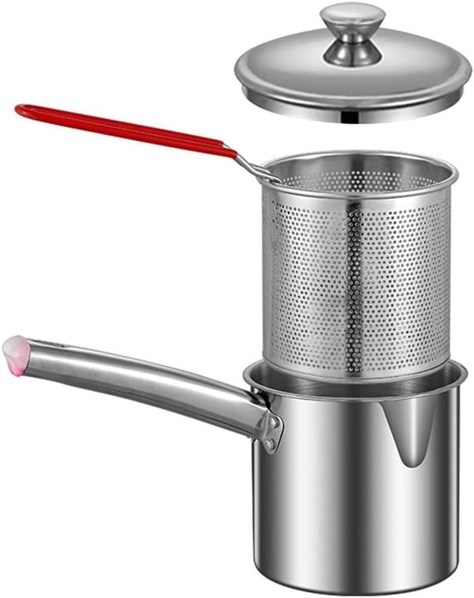 Frituurpan met mand - Kleine friteuse - Thuis koken - Roestvrij staal - 1 set - Zilver