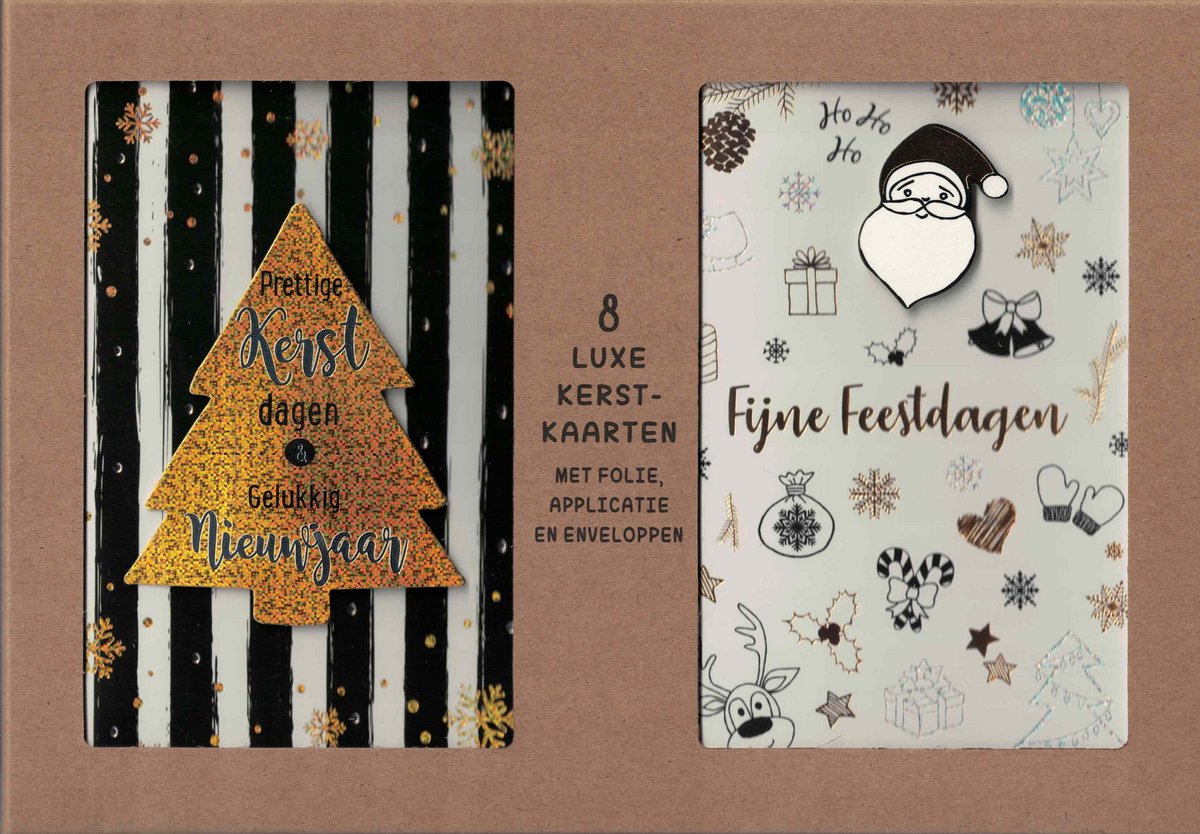 Kerstkaarten - wenskaart - kerstkaarten 8 stuks - kerstkaart - set van 8 kerstkaarten - box 8 kerstkaarten - kerstkaarten goud - luxe kerstkaarten