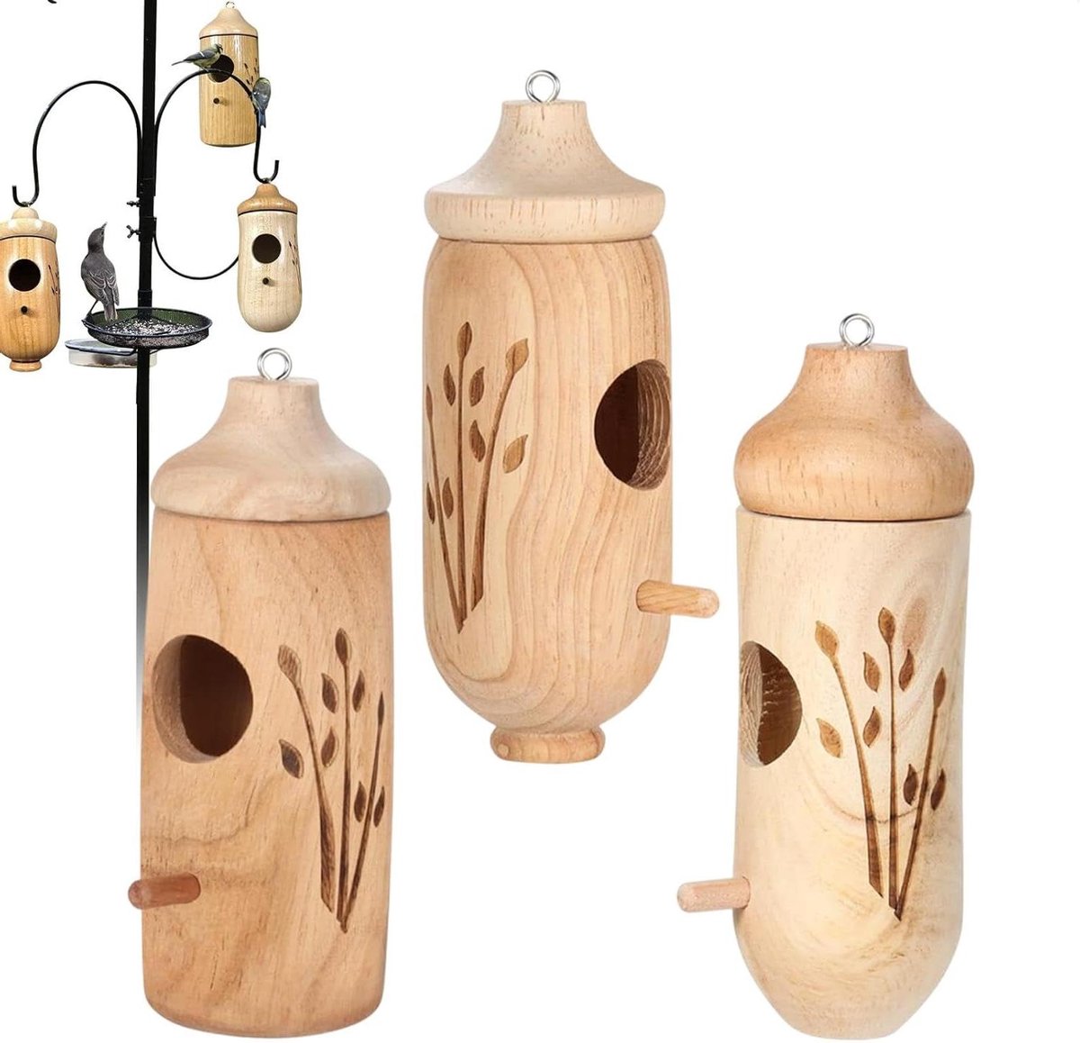 Vogelhuisje Kolibrie - Nestkastje Vogels - Vogels Voeden - Natuurlijke Houtconstructie - 58 x 152 x 58 cm - Natuurlijk Hout