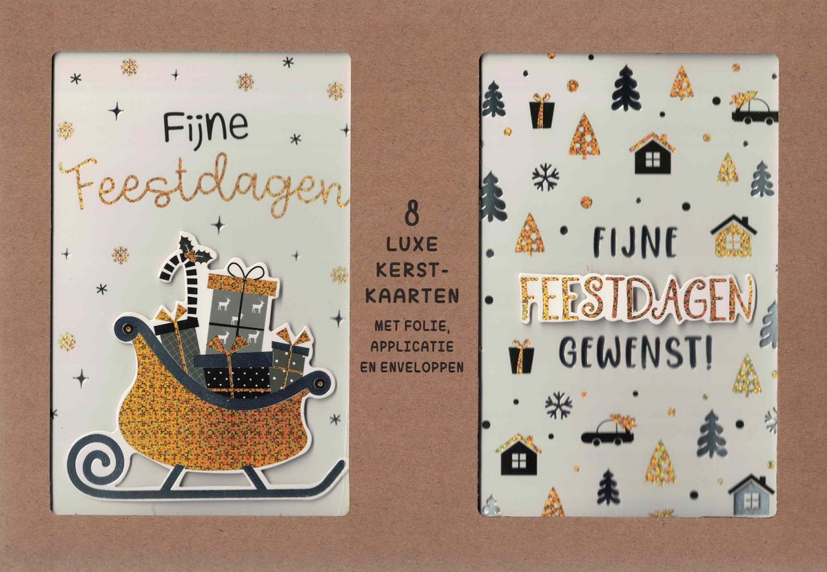 Kerstkaarten - wenskaart - kerstkaarten 8 stuks - kerstkaart - set van 8 kerstkaarten - box 8 kerstkaarten - kerstkaarten goud - luxe kerstkaarten