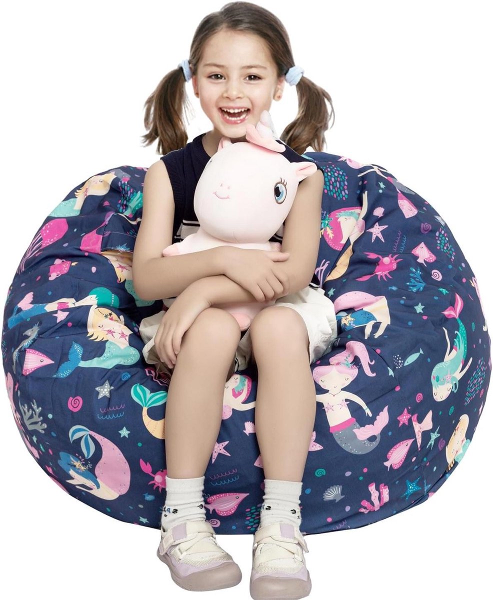 Ronde zitzakhoes - Opbergzak knuffels - Speelgoed opbergen - Grote capaciteit - 38 inch - Zeemeermin