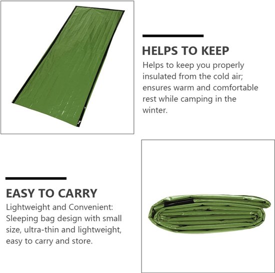 Nood Slaapzak - Survival Bed - Buiten Overleven - Warmte Vasthoudend - 200x90cm - Groen — afbeelding 5