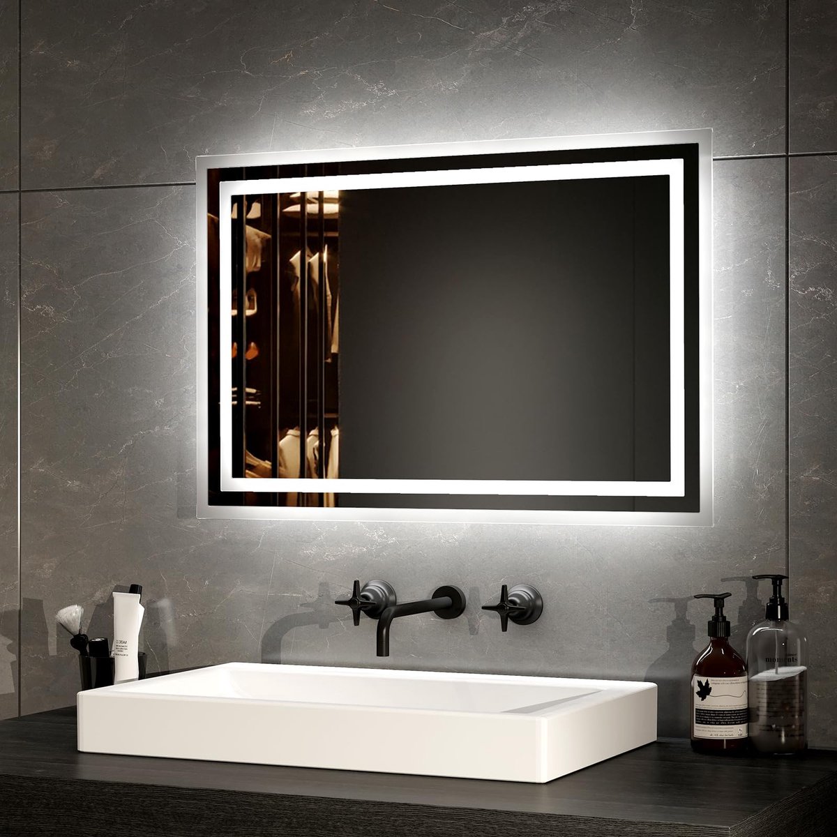 Badkamerspiegel met verlichting 40 x 60 cm - led, anti-condens - koud/warm wit - energiezuinig - SnelShoppen