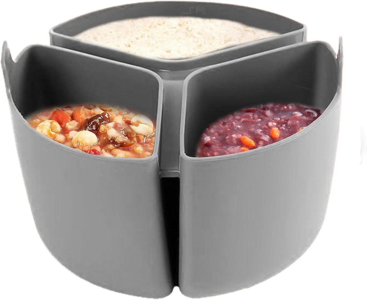 Slowcooker Verdeler - Pot Inzet - Maaltijden Scheiden - Driekom Ontwerp - 1800ml Capaciteit - Grijs