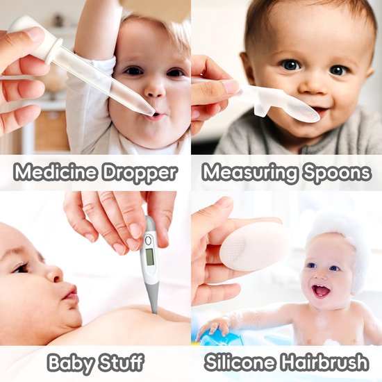 Veiligheidsverzorgingsset voor baby's, met haarborstel, kam, nagelknipper voor babybenodigdheden, set voor pasgeboren meisjes, jongens (grijs wit) — afbeelding 3