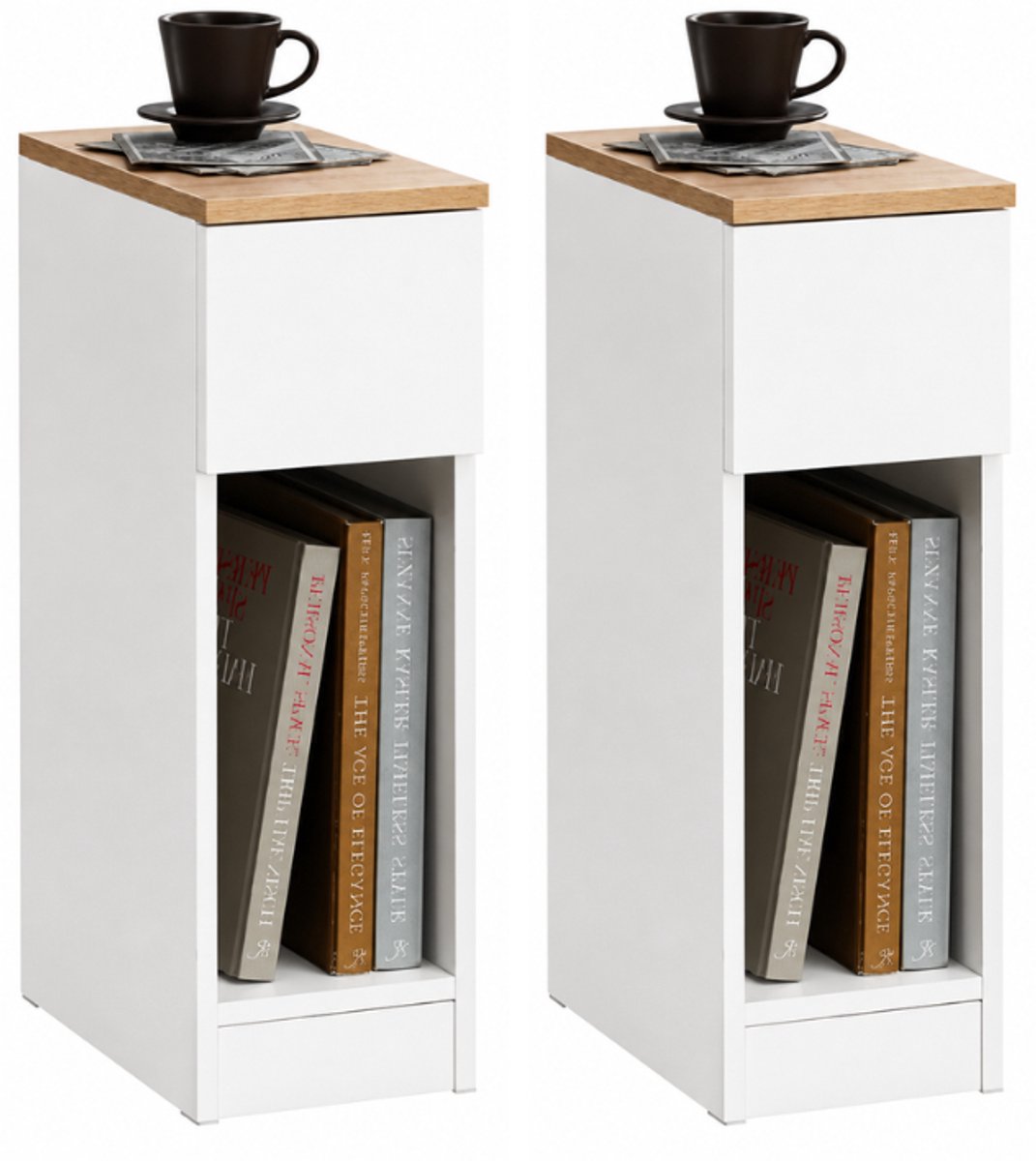 Loushops - Nachtkastje - Nachtkastjes set van 2 - Nachtkastjes - Bijzettafeltjes - Boeken vak - 1 Lade - Wit - 20 x 35 x 60 cm