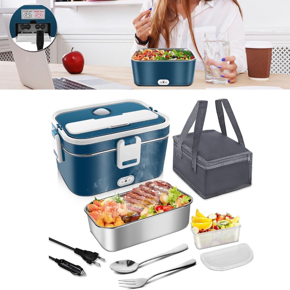 Zavio® Elektrische Lunchbox - Verwarmbare Voedselcontainer - Warm Eten Onderwe