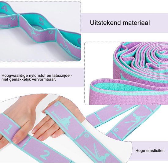 2 stuks Elastische Yogariem met 8 Lussen - Stretchband voor Yoga, Pilates & Gymnastiek - Ideaal voor Rek- en Krachttraining - Fitness Dehnband voor pilates, dansen, gymnastiek - Stretchband 85 cm — afbeelding 4
