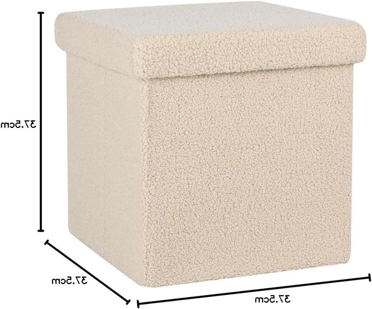 Opbergpoef - Hocker Poef - Woonkamer Organiseren - Zachte Teddy Stof - 375x375cm - Beige