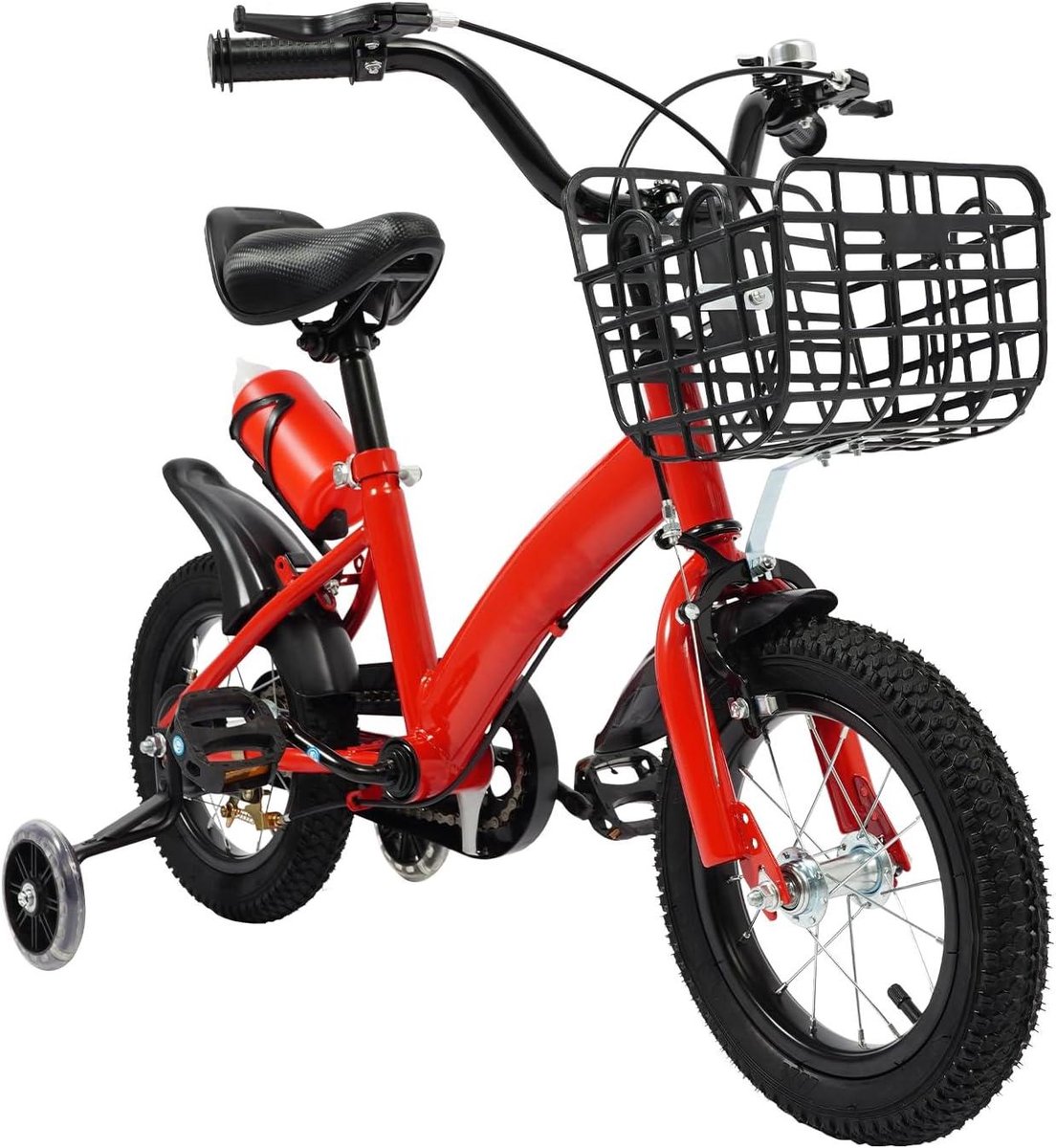 Kinderfiets met steunwielen Loopfiets voor peuters Leren fietsen Hoge veiligheid 12 inch Rood