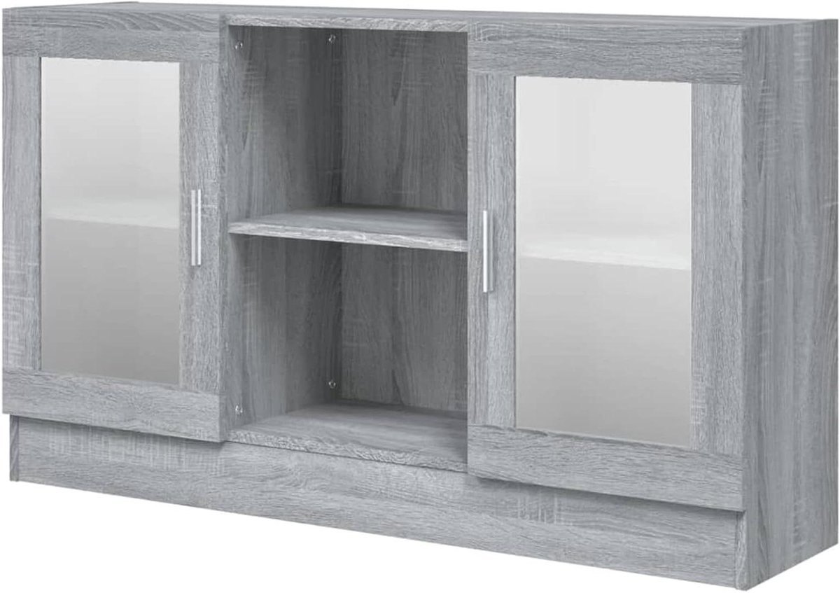 Vitrinekast - Dressoir Keukenkast - Opbergen Woonkamer - Ruimtebesparend Ontwerp - 120 cm - Sonoma Grijs