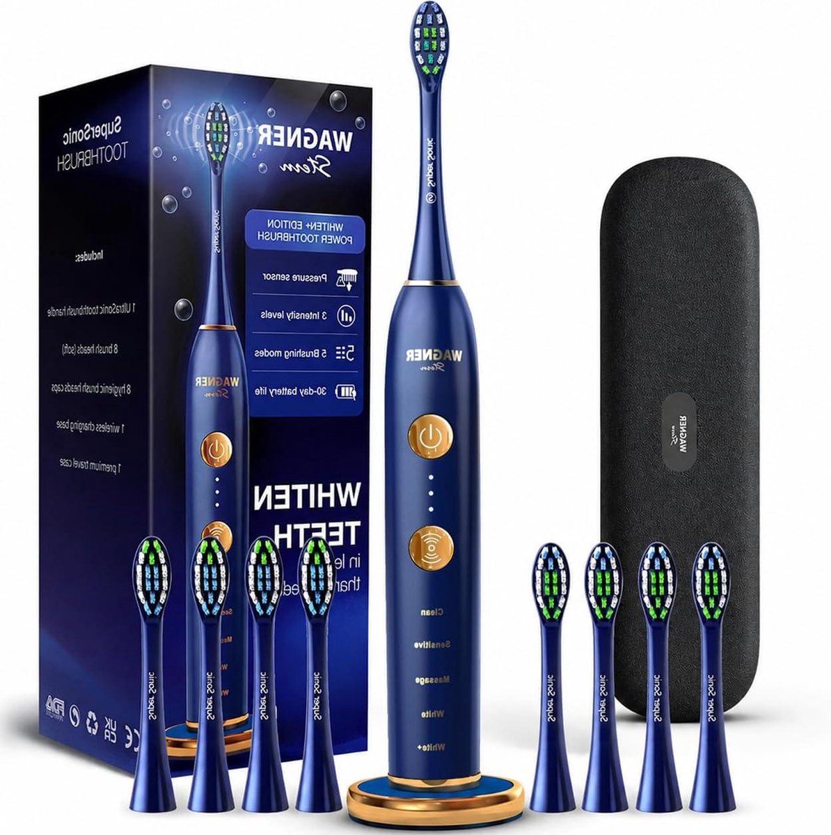 Elektrische Tandenborstel - Sonische Tandenborstel - Mondverzorging - Met Druksensor - 8 Opzetborstels - Blauw