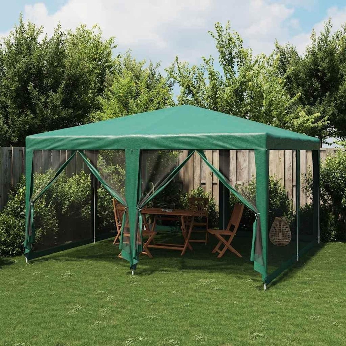 Partytent met zijwanden - Tuinpaviljoen Gazebo - Feesten en Evenementen - Waterafstotend HDPE dak - 4 x 4 Meter - Groen