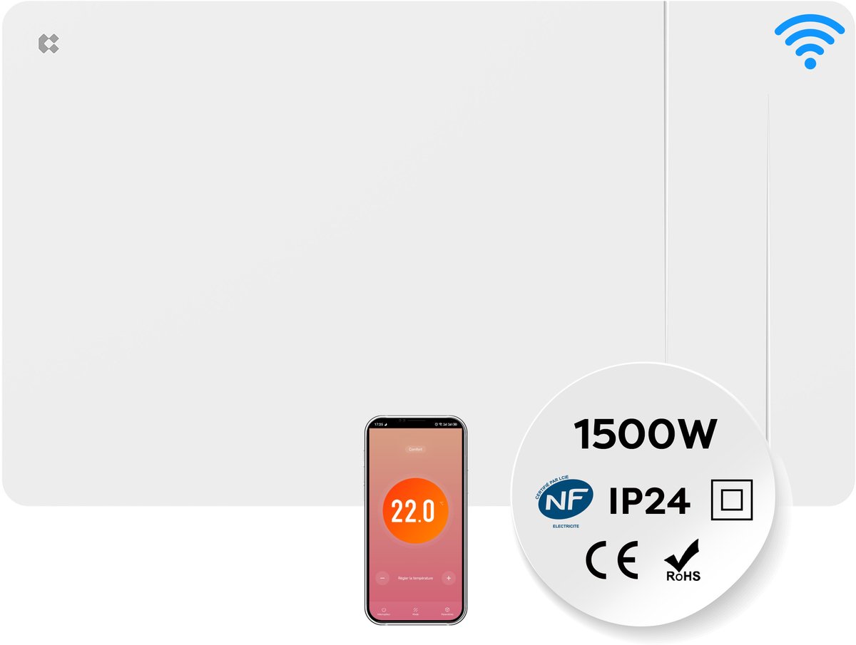 CIARRA CBHTD15A-W - Elektrische Kachel 1500W - Keramische Inertieradiator met WiFi App - Badkamerverwarming - Wandmontage met Thermostaat - IP24 - 15m²- Wit