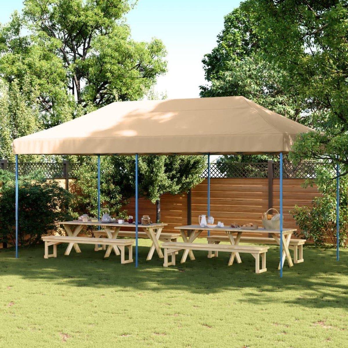Opvouwbare Partytent - Pop-up Paviljoen - Buitenfeesten Organiseren - Waterdichte Oxfordstof - 580 x 292 cm - Beige
