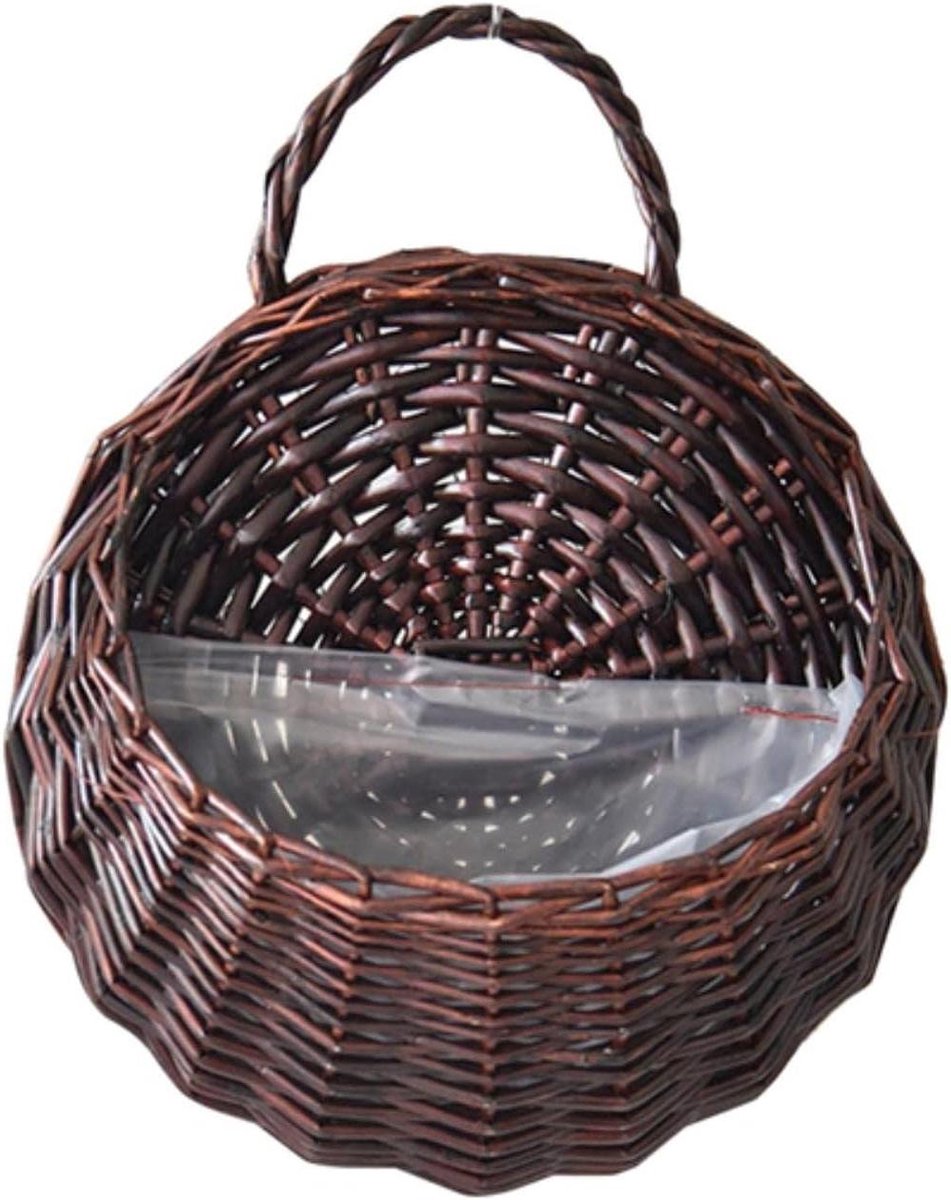 Hangende Rotan Vaas - Bloemenmand Wicker - Balkon Decoratie - Handgemaakt Natuurlijk Materiaal - 21x16 cm - Natuurlijk