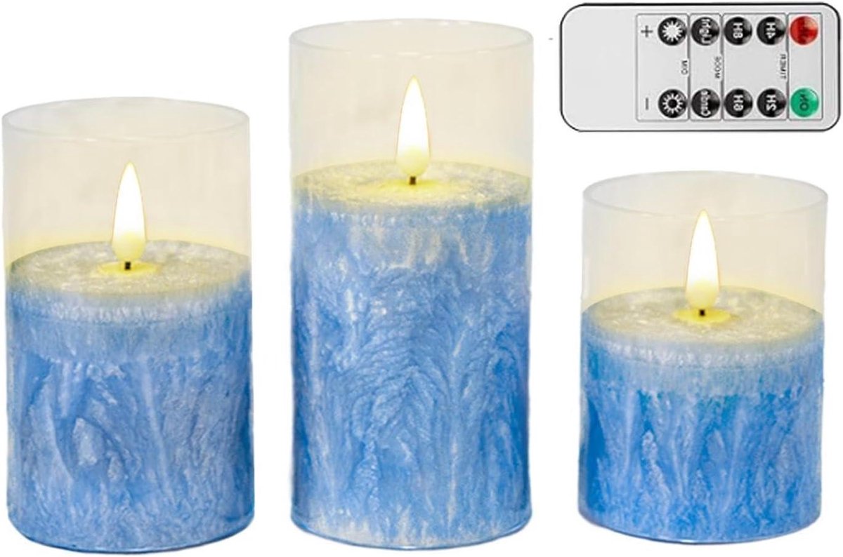 Vlamloze Kaarsen - Nepkaarsen Elektrisch - Sfeer Creëren - Drie Verschillende Hoogtes - 3 stuks - Blauw