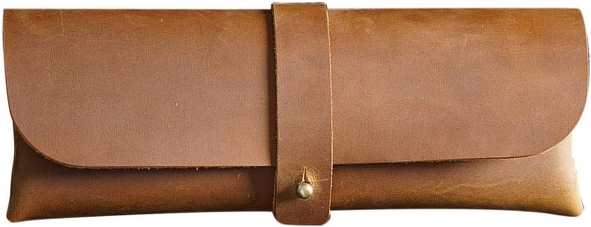 Etui in vintage-stijl - en Potloodhouder met Drukknopsluiting - Opbergtas voor Schrijfwaren - Ook Geschikt als Brillenhoesje - Bruin