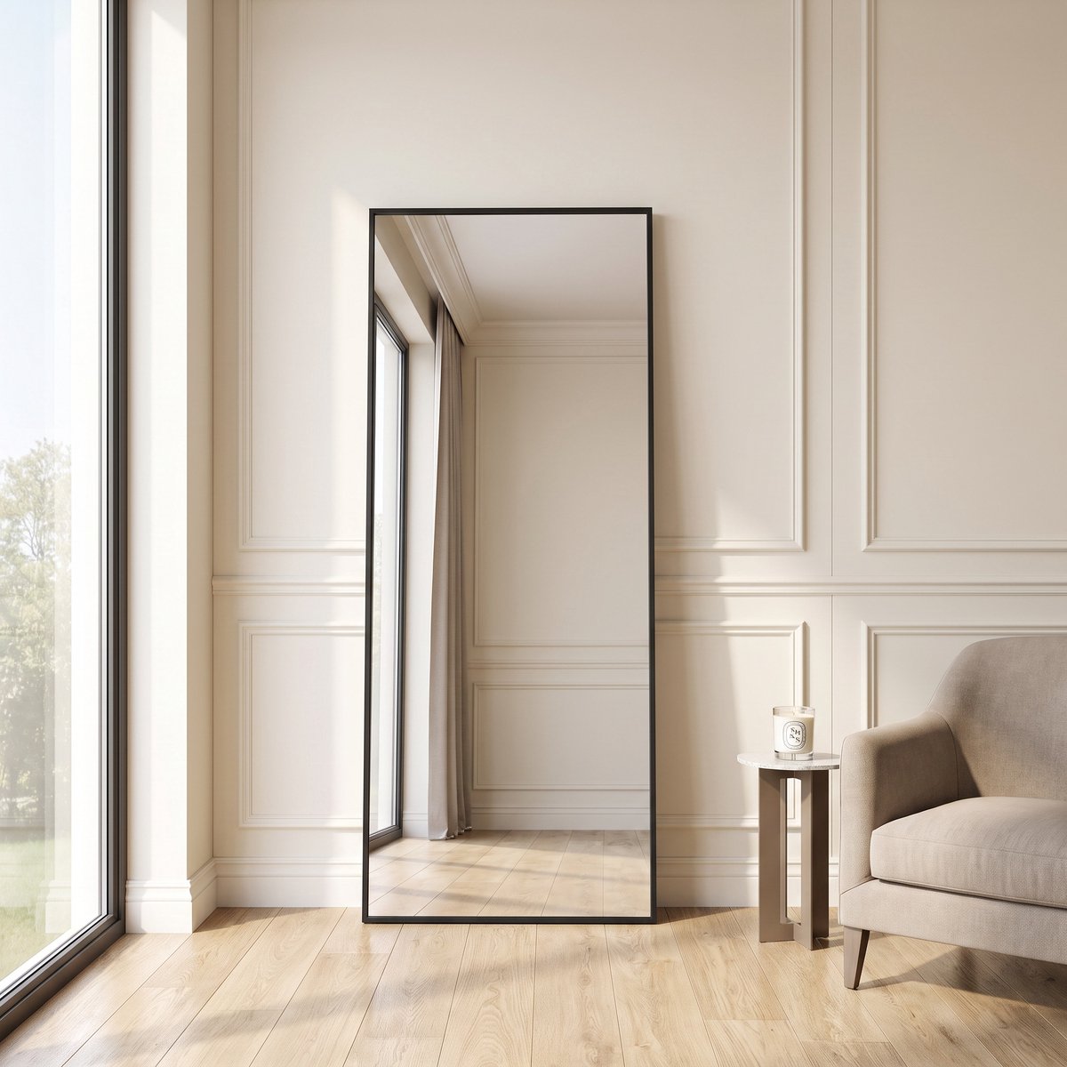 Spiegel Volledige Lengte 150x40 cm, Vrijstaande Spiegel met Eenvoudig Frame, Grote HD-Wandspiegel met Haak, Heldere HD-Glazen reflectie, Onbreekbaar en Lichtgewicht (Zwart, 150x40 cm)