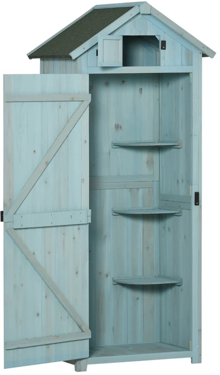 Tuinkast - Opbergkasten met deuren - Tuinhuis - Schuur - Voor buiten - Gereedschap - Geel / Groen- Hout