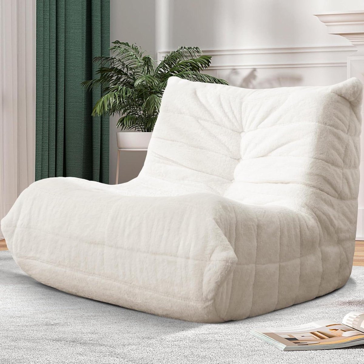 Zitzak Stoel - Lounge Bank - Ontspannen Zitten - Ergonomisch Ontwerp - 98 cm Breed - Wit Pluche