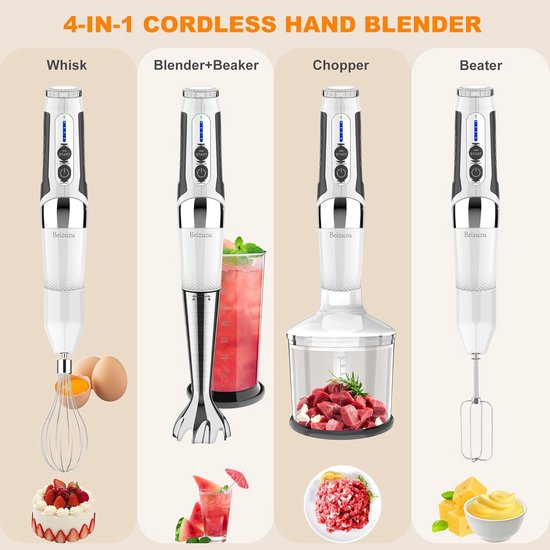 Draadloze Staafmixer - Keukenmixer - Eten Bereiden - 21 Snelheden - 700 ml - Wit — afbeelding 3