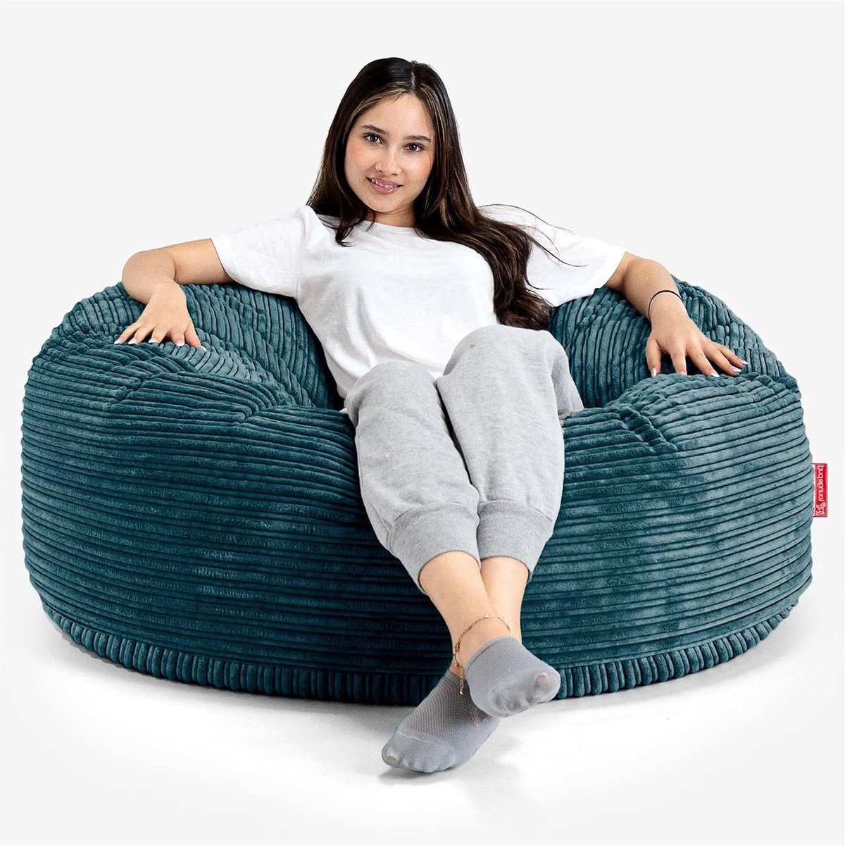 Zitzak Bank - Grote Poef - Lekker Ontspannen - Kindveilige Ritsen - 110cm Diameter - Teal Corduroy