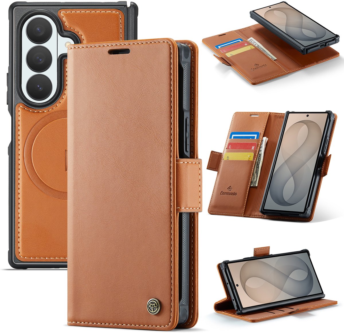 Casemania Hoesje Geschikt voor Samsung Galaxy Z Fold8 Ultra - Sienna Brown - Kunstleer 2 in 1 Afneembare Bookcase - Geschikt voor MagSafe - Magnetische Telefoonhoesje met Pasjeshouder en Standaardfunctie