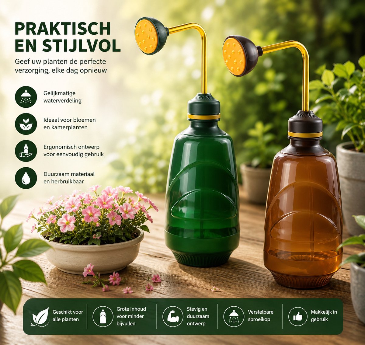 2-in-1 kleine gieter voor kamerplanten, 450 ml, plantenspuit met 360° draaibare gietkop, set van 2, voor bloemen, bonsai, kruiden en zaailingen