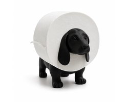 Toiletrolhouder Teckel – Vrijstaande WC Rolhouder – Decoratieve Toiletpapierhouder – Hond Design – Zwart – Badkamer & Toilet Accessoire