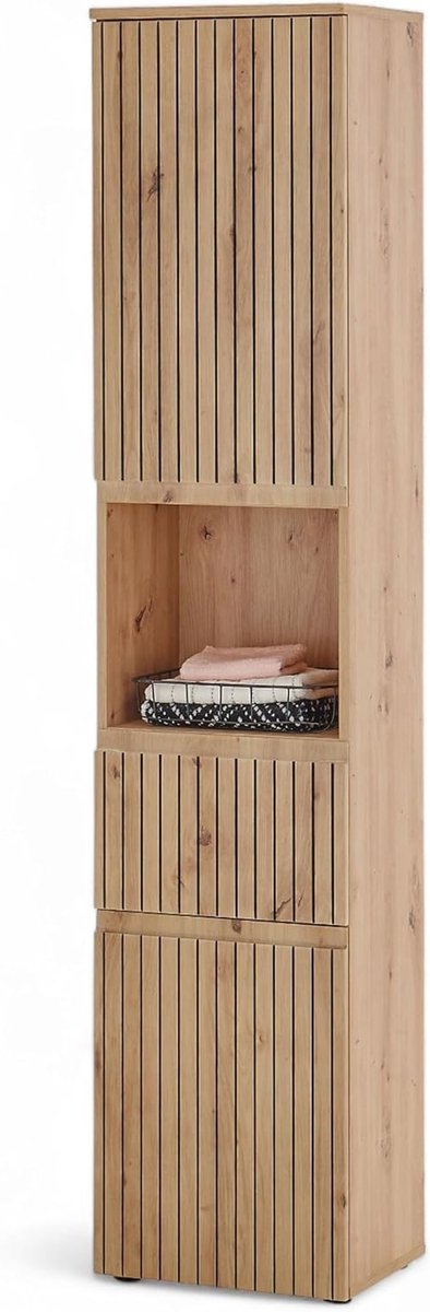 Hoge badkamerkast in Artisan eikenlook - FSC-gecertificeerd - met veel opbergruimte - 40x181x31cm badkamerkasten hoog