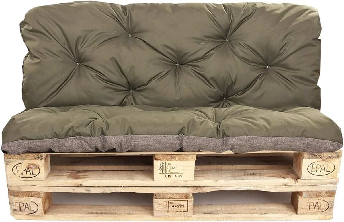 Palletkussens voor buiten, palletkussenset voor pallets voor binnen (zitkussen 120 x 50 cm + rugleuning 120 x 50, groen)