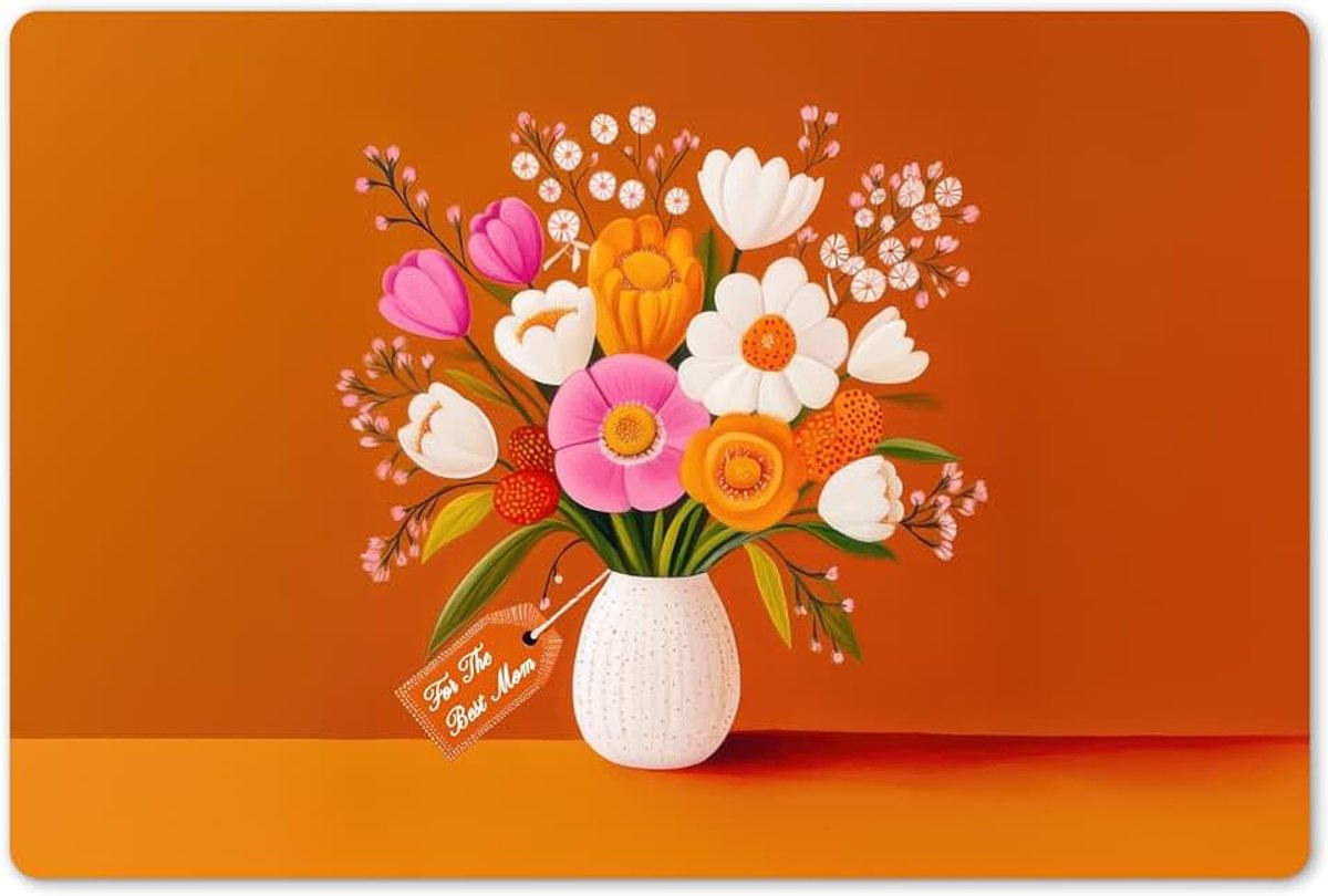 Placemats 6 stuks 45x30 cm Keuken Decoratie Placemats Afwasbaar Anti Slip Tafelmat Vinyl Onderlegger Eettafel - Vaas - Bloemen - Oranje