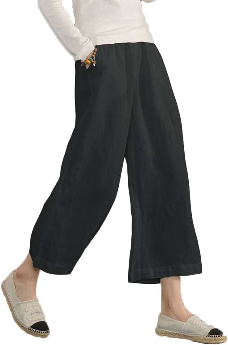 Damesbroek, elastische taille, brede broek, vloeiend, cargobroek, zomer, 7/8, katoen