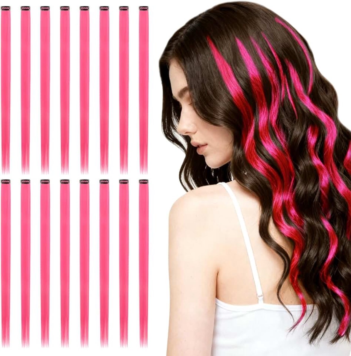 Haarextensies, 55cm Lang Steil Haarverlengingen, Haar Extensies Clip-In, Haaraccessoires voor Meisjes voor Feest, Festival, Decoratie (Perzikroze)