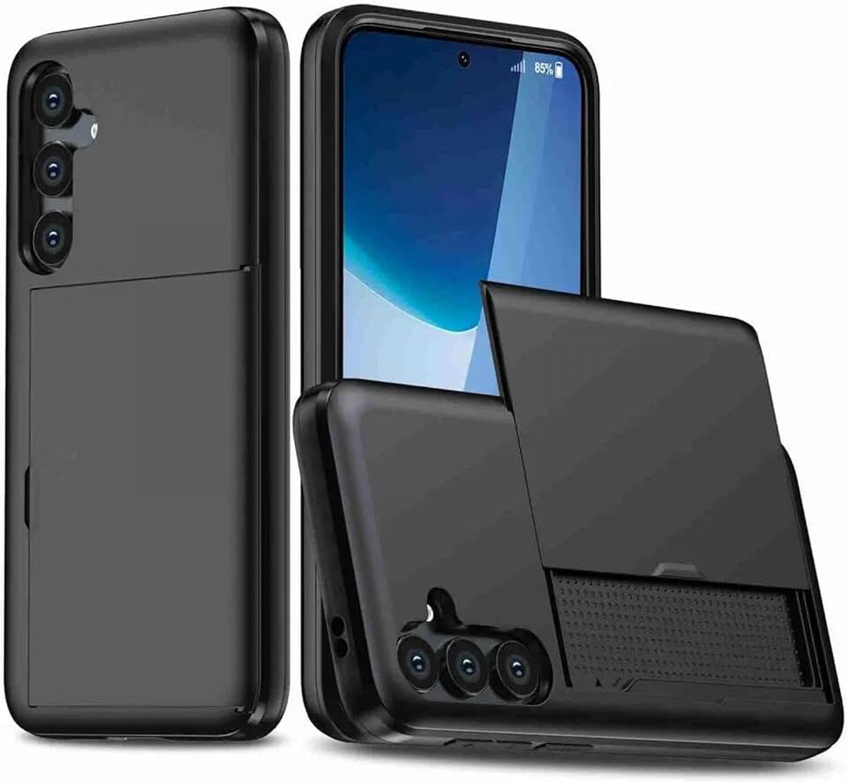 Hoesje met Kaarthouder Slider Geschikt voor Samsung Galaxy S24 | Back Cover Pasjeshouder Achterkant | Kaarthouder voor Twee Pasjes | Zwart