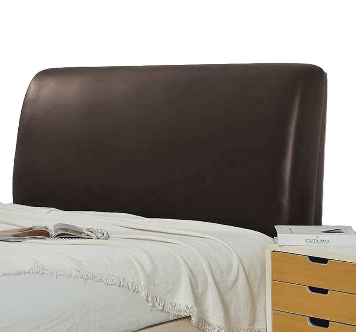 Hoes voor hoofdeinde bed, waterdicht PU-leer, all-inclusief elastisch, hoofdbordbescherming, kingsize, volledige beschermer (koffiebruin, 180 cm/voor hoofdeinde)