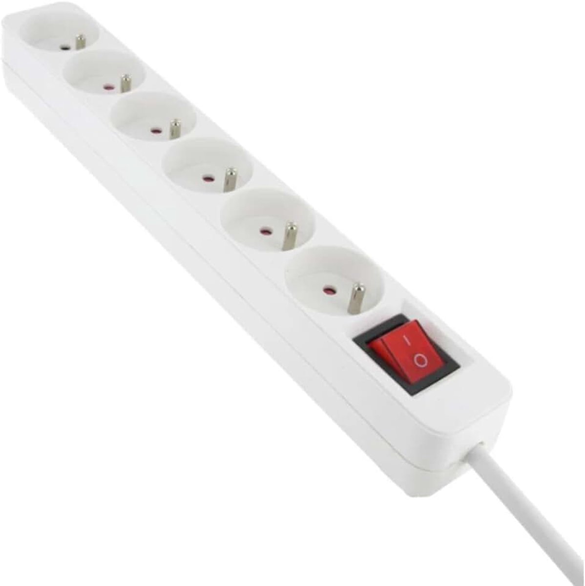 - 6-Voudige Stekkerdoos 2P+T - Met Schakelaar en Kindveiligheid - 4m H05VV-F 3G1 mm² Kabel - NF Gecertificeerd - Voor Binnengebruik - Wit - Betrouwbare Elektrische Bescherming