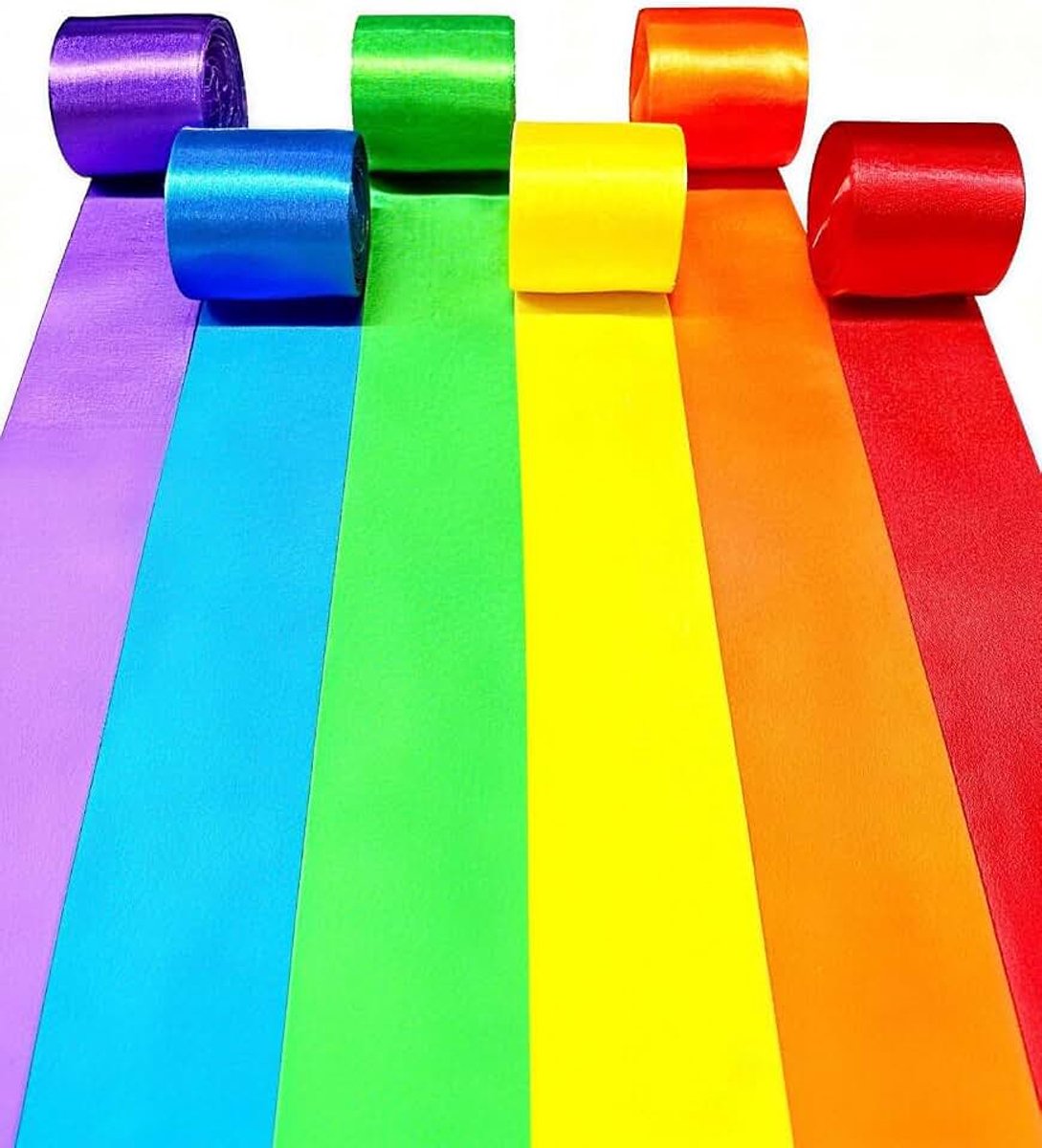 60 m regenboog lint breed 50 mm satijnen lint, cadeaulint, breed, zijden linten, kleurrijk, grote stoffen lint om te knutselen, stoffen lint, satijnen linten, kleurrijk, voor geschenken, verpakken