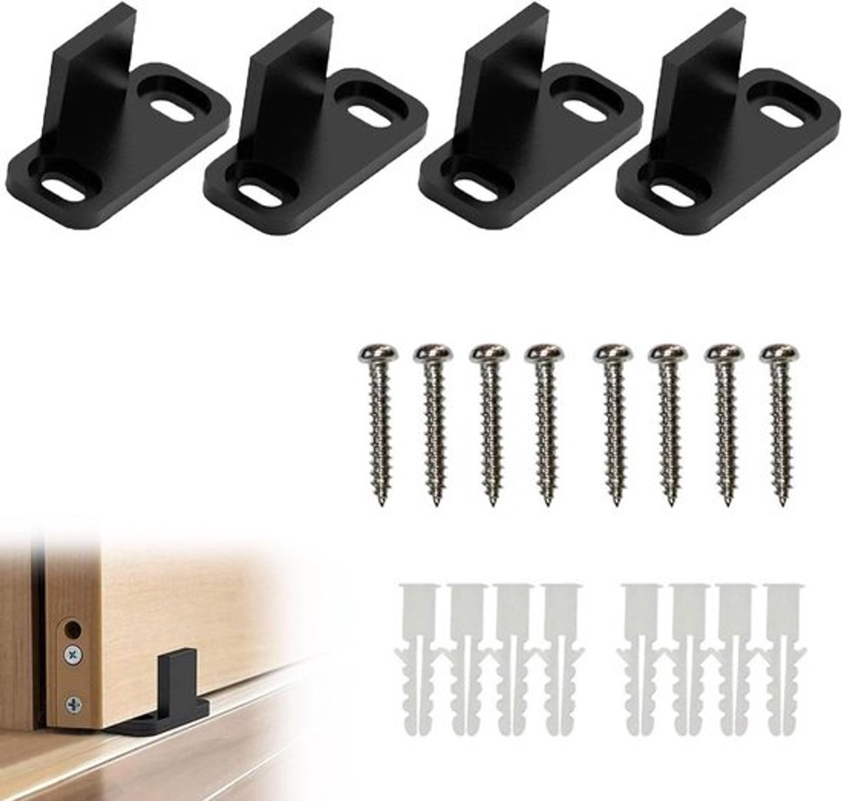 Geleiding schuifdeur - verstelbaar - loopgeleiderail - vloergeleiding - bodemrail - 4 stuks - inclusief bevestigingsmaterialen - 4,2 x 1,8 x 2,2 cm