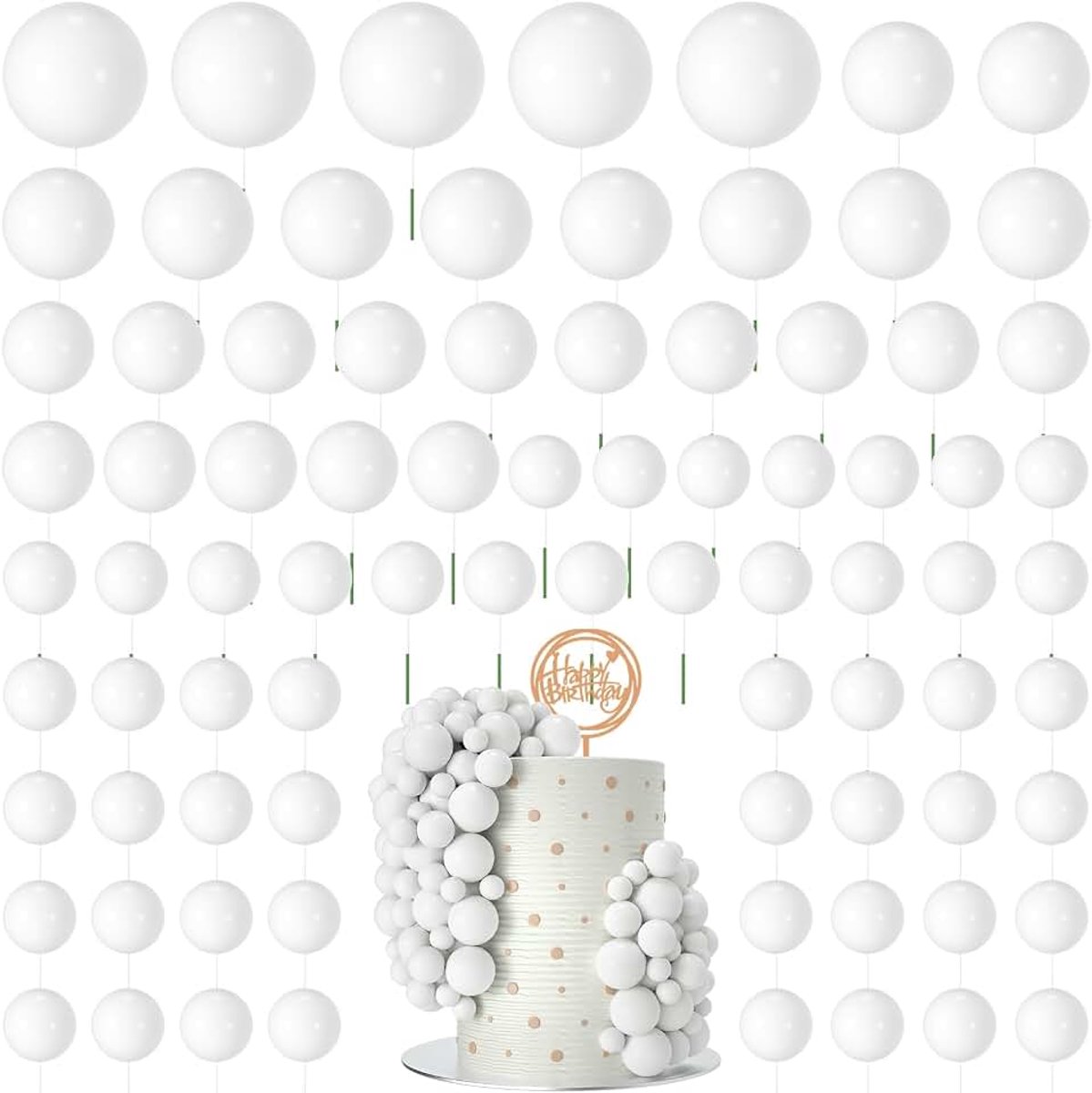 80 stuks taartballen decoraties mini ballon taart topper ballen schuim cupcake toppers ballen voor taart decoreren verjaardagsfeestjes bruiloften verjaardag (wit)