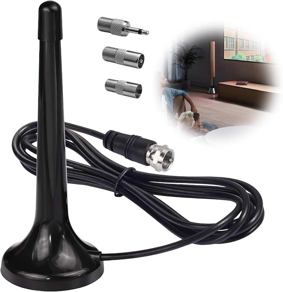 FM/Dab 75 ohm radio-antenne, zeer nauwkeurige ontvangst, zeer stabiele magnetische basis, plug-and-play-installatie, compatibel met stereo-ontvangers, hifi-systemen, draagbare radio's