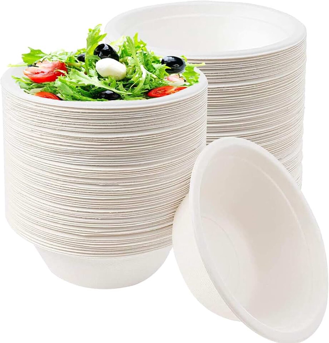 Yayafunfun 100 stuks kleine wegwerpbare witte kommen voor feesten, 11,8oz/350ml witte papieren kom serveerkom biologisch afbreekbare dessert soep suikerriet kom composteerbare kommen picknick voor
