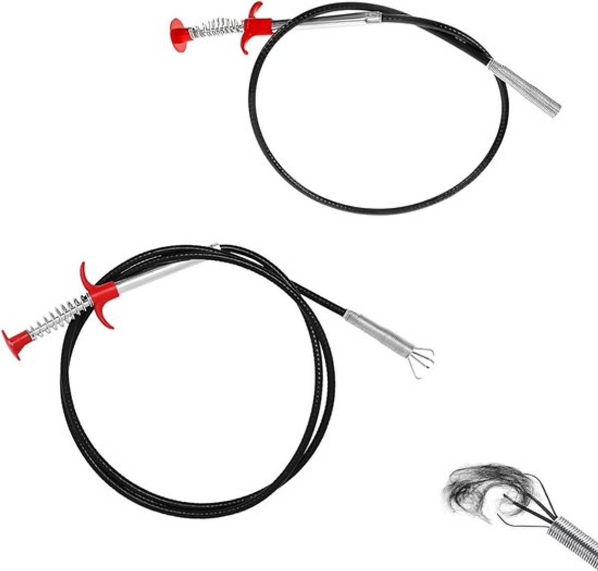 Klauwgrijpers set 90 cm en 200 cm, flexibel, 4 klauwen, reinigingsspiraal, afvoer, gootsteen, toilet