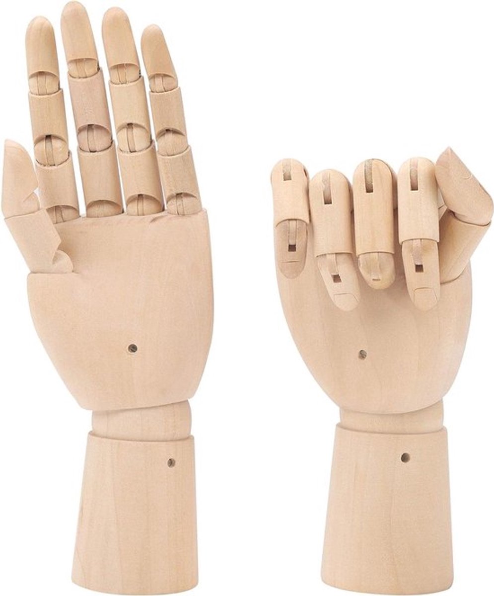 Houten Mannequin - Flexibel - Linkse en Rechtse Hand Model - 18,5 cm - Beweegbaar Display - Vinger Gewrichten - Tekenen - Schetsen - Schilderen - Sieraden Houder.