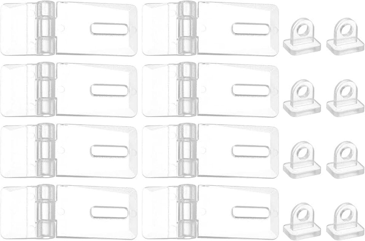 8 stuks 41 x 16 mm acryl hakvergrendelingen, transparante acryl haakgesp, mini-scharnierhaak voor juwelendoosje, kleine doos