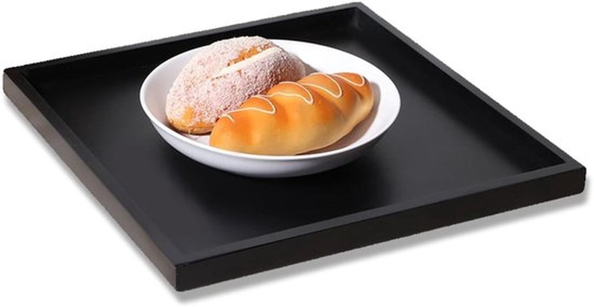 Houten Dienblad - Decoratief Serveerblad - Vierkant 30 x 30 cm - Zwart - Perfect voor Ontbijt en Snacks - Voor Thuis en Bedrijf