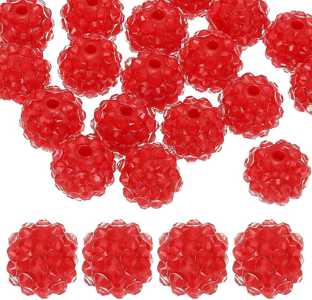 Kralen voor kralen pen, 20 stuks bal disco sprankelende brok ronde focale bubblegum kralen voor sieraden maken ambachtelijke ketting ketting armbanden DIY, rood